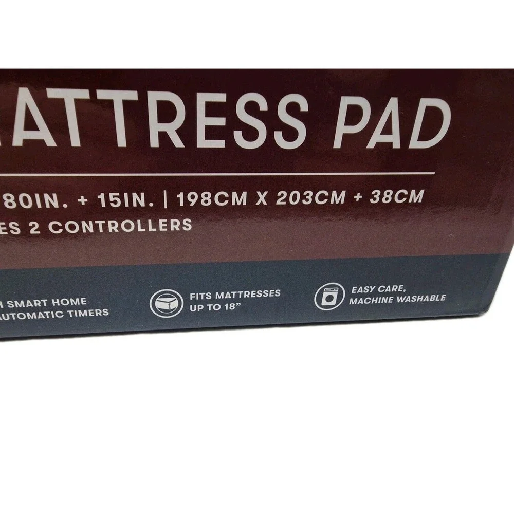 Serta Cotton Rich King Heated Mattress Pad Deep Fit, 5 Settings + 2 Controllers